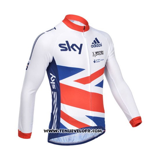 2013 Maillot Ciclismo Sky Champion Regno Unito Blanc et Nosso Manches Longues et Cuissard